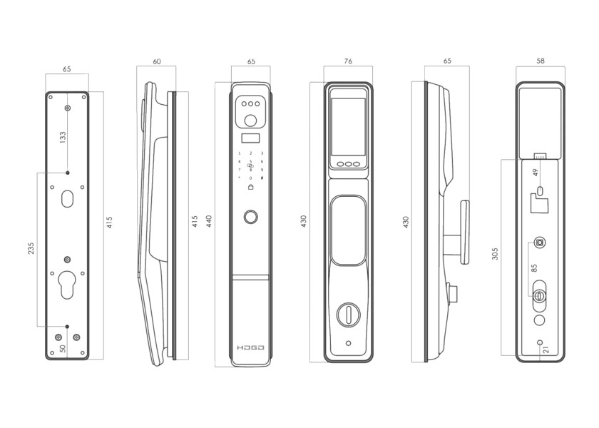 Замок врезной электронный Hogo V05 с распознаванием лица, черный