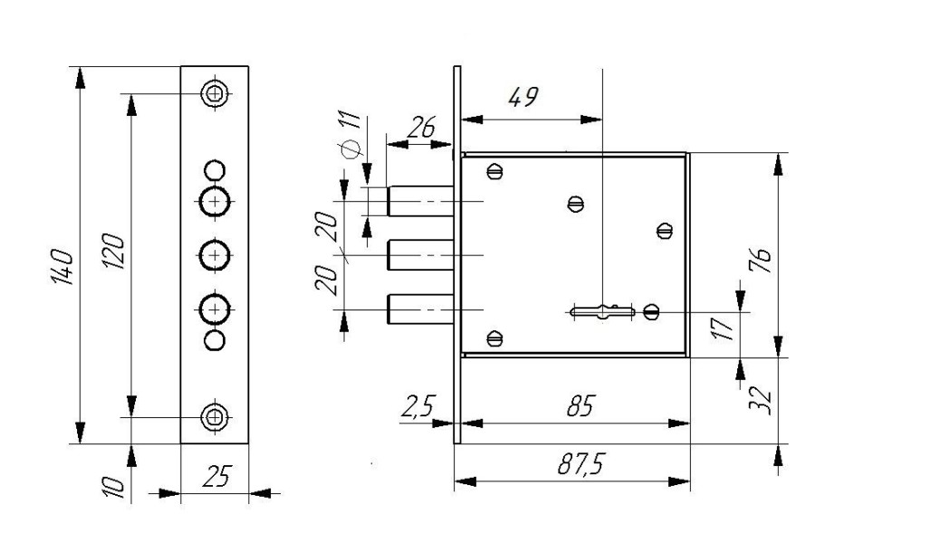 Д-град Зенит ЗВ 8-6.1 трехриг. Замок врезной б/руч (20)