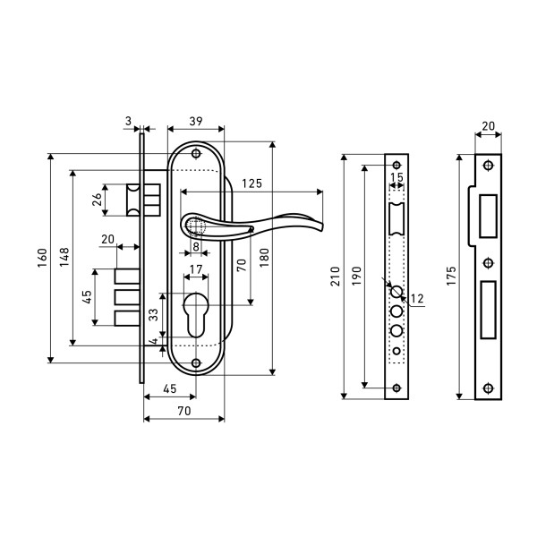 АЛЛЮР 102/3 GP латунь Замок врезной с/руч  (12)