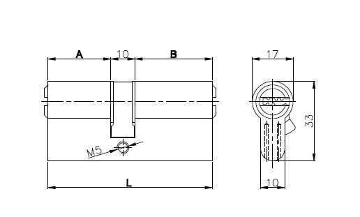 Цилиндровый механизм с вертушкой 164 OBS SCE/90 (40+10+40) mm латунь 5 кл.