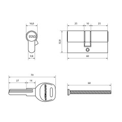 АЛЛЮР HD F 60-5К BP (30x30) латунь перф.кл Цилиндровый механизм (50,10)