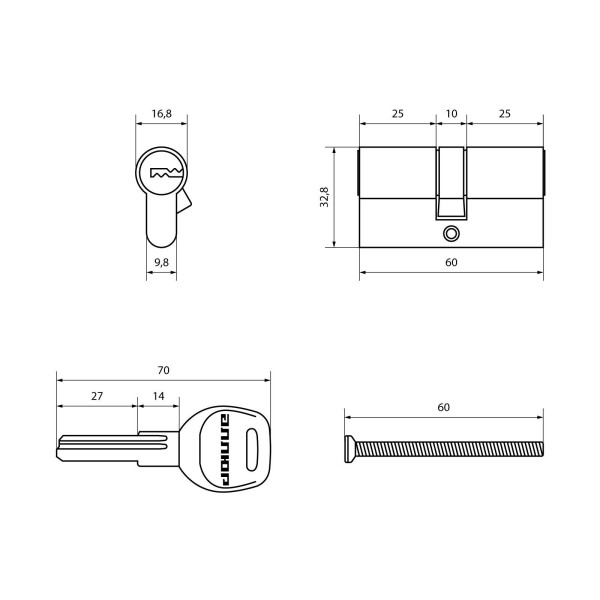 АЛЛЮР HD F 60-5К CP (30x30) хром перф.кл БЛИСТЕР Цилиндровый механизм (60,10)
