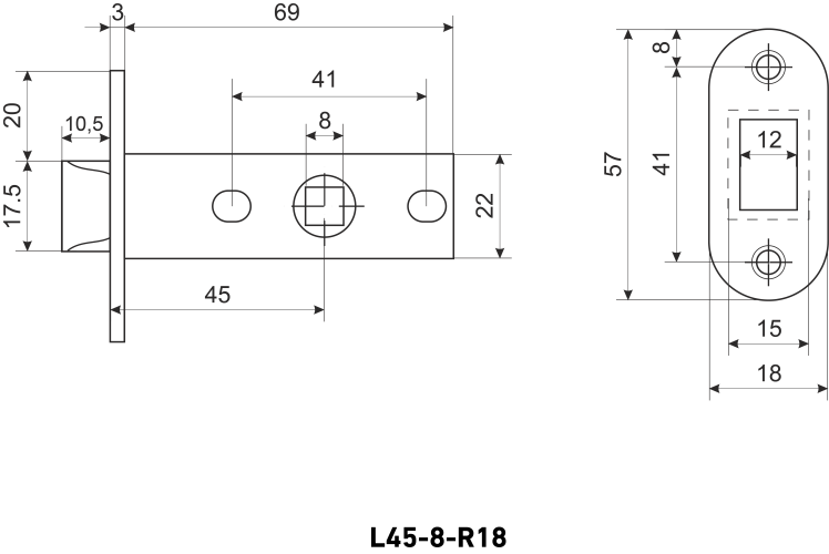 АЛЛЮР АРТ L45-8-R18 SN мат.никель овал.торц.планка18мм б/ручек Защёлка (100)