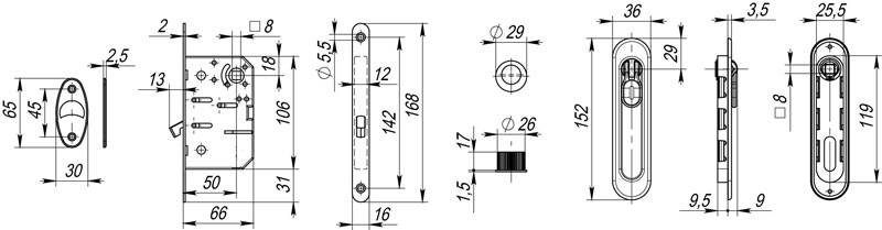 Набор для раздвижных дверей SH.LD152.KIT011-BK (SH011-BK) СP-8 хром