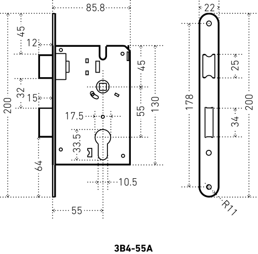АЛЛЮР ЗВ4-55A CP хром 55мм без ц/мех. Замок врезной б/руч (24)