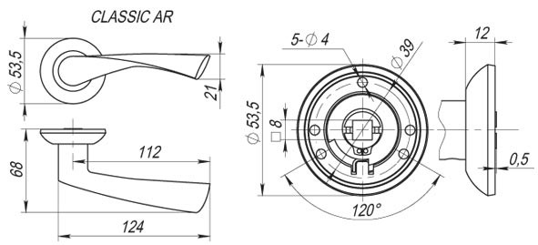 Ручка раздельная CLASSIC AR AB/GP-7 бронза/золото, квадрат 8x140 мм