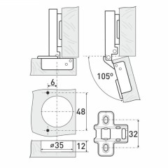 StahlBuro 1109 Clip-On 2шт., хром.Петля мебельная накладная с доводчиком (50)