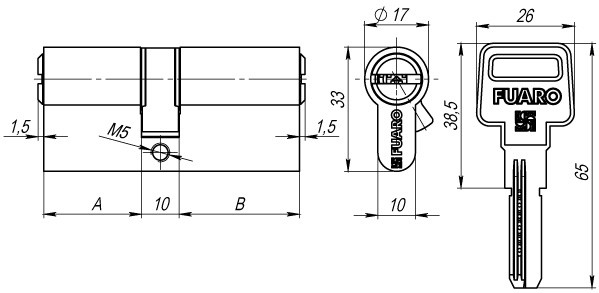 Цилиндровый механизм R600/60 mm (25+10+25) PB латунь 5 кл.