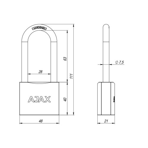 Замок навесной PD-0150-L MS 3 key англ./коробка