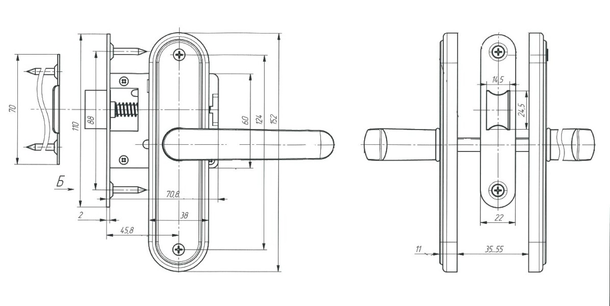 Защелка врезная ЗЩ1-45А (бронза)