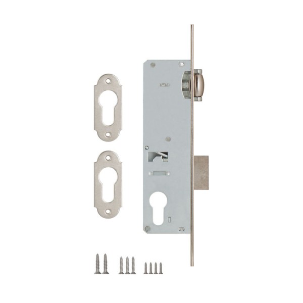 Корпус узкопрофильного замка с роликовой защёлкой 155/P (35 mm) w/b (хром) (без отв. планки)