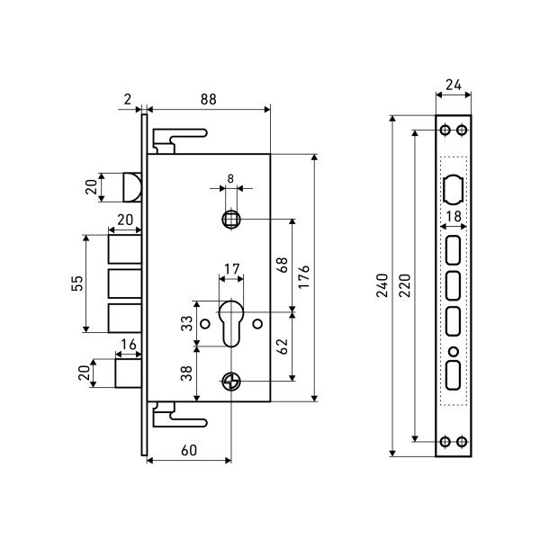 АЛЛЮР ЗВ1-09АТМ-L левый автомат.без ц/мех.б/о для кит.металл.дверей Замок врезной б/руч (20)