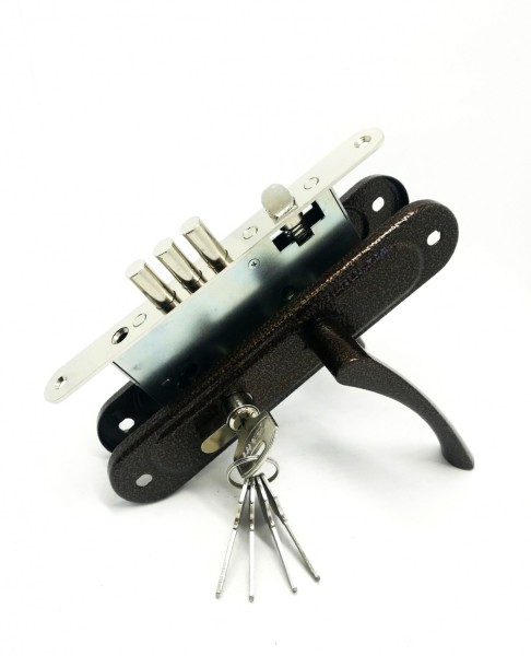 Замок врезной цилиндровый с защёлкой в комплекте с ручкой ЗВ4.009/17 (медь), 4 кл.