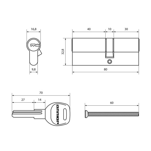 АЛЛЮР HD F 80-5К CP (40x40) хром перф.кл Цилиндровый механизм (50,10)