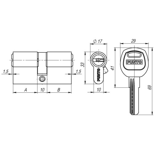 Цилиндровый механизм (A200/100) A2000Key100(40+10+50) SN никель