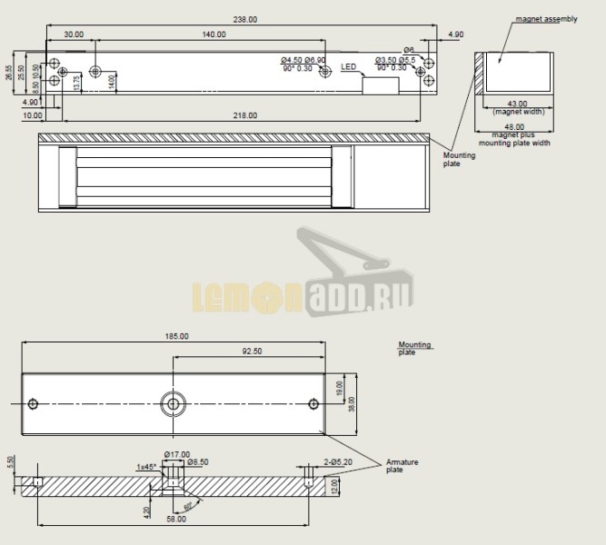 Электромагнитный замок dormakaba EM 3000-GL AH