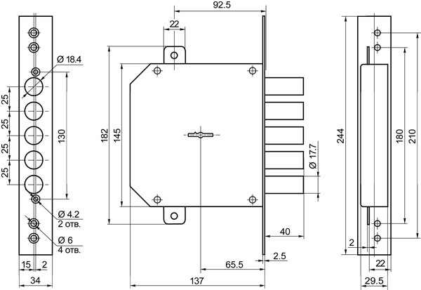 Замок врезной сувальдный ЗВ8-6 ПК5Т/15 с тягами (прав.), 5 кл. /72201/