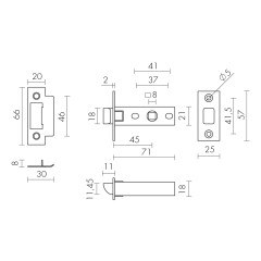 Защелка врезная PLASTP12-45-25 (P12-45) BL черный