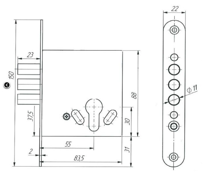 Д-град Зенит ЗВ 1.009  никель 3 риг. без Ц/М Замок врезной б/руч (20)