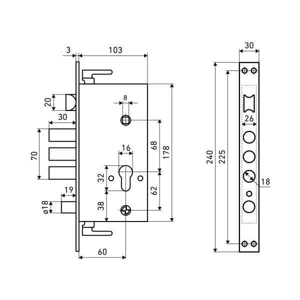 АЛЛЮР ЗВ1-08А-C AТМ-R правый автомат.без ц/мех.б/о для кит.металл.дверей Замок врезной б/руч (20)
