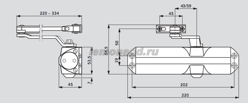 DORMA TS 68 с ФОП (дверной доводчик в комплекте с рычагом)