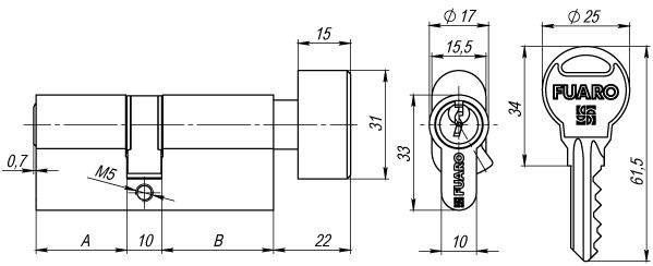 Цилиндровый механизм с вертушкой R302/70 mm-BL (30+10+30) PB латунь 5 кл. БЛИСТЕР