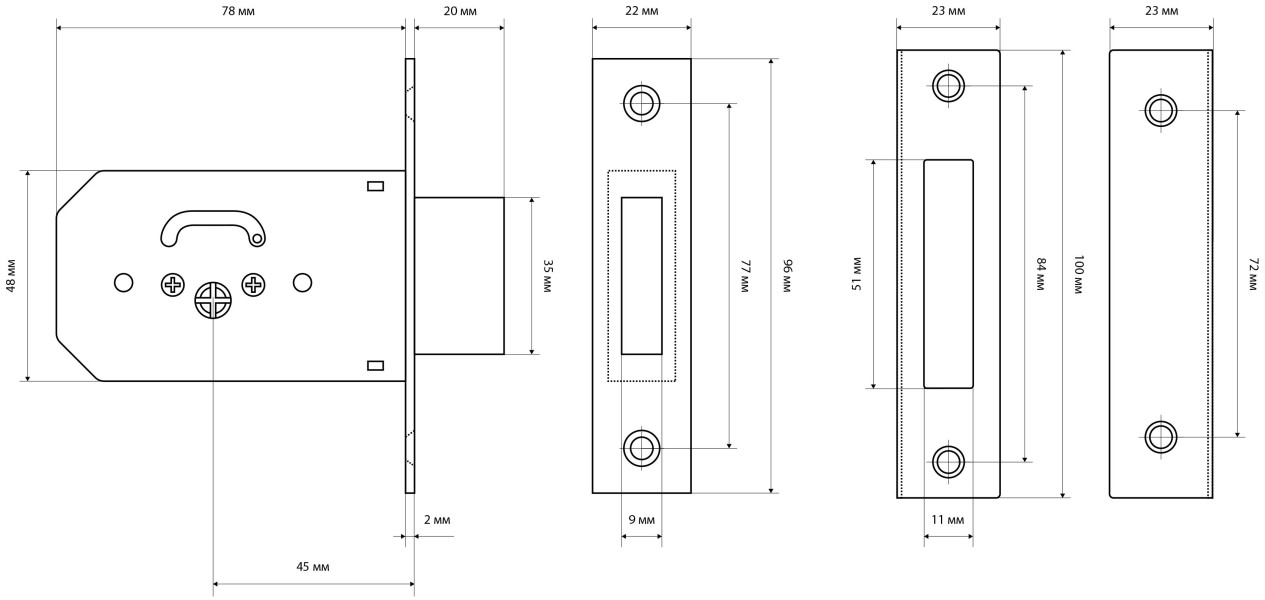 СТАНДАРТ 955-5К CP хром крест.ключ Замок врезной б/руч (60)