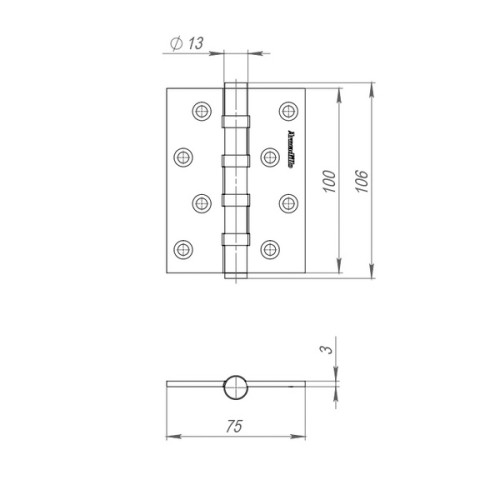 Петля универсальная IN4500UC-BL AB 102x76x3 INOX304 бронза БЛИСТЕР