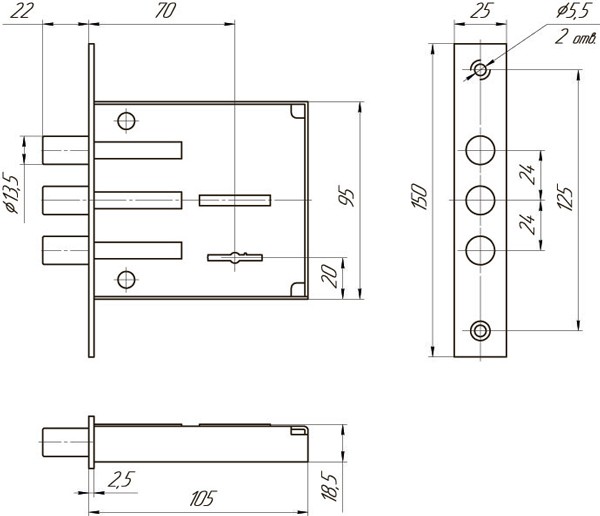 Замок врезной сувальдный ЗВ8 802.0.0, 3 кл.