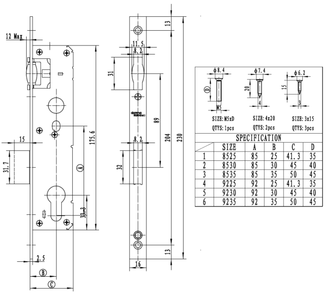 Замок dormakaba серия 860а для профильных дверей