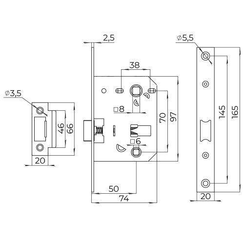 Защелка врезная PLASTLP72-50 (LP72-50) CF кофе