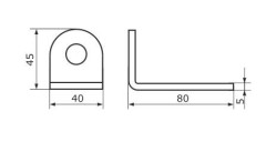Домарт Проушина усиленная угловая 80*45*40  (толщ. 5мм)  б/п  d 15мм (50)