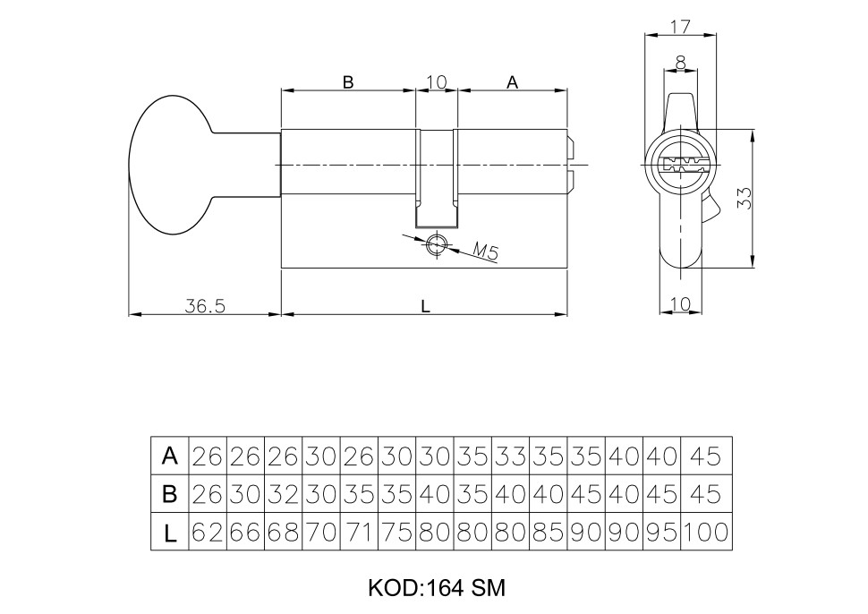 Цилиндровый механизм с вертушкой 164 SM/68 (26+10+32) mm латунь 5 кл.