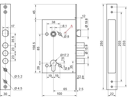 Корпус врезного замка с защёлкой ЗВ4-3Г /79048/