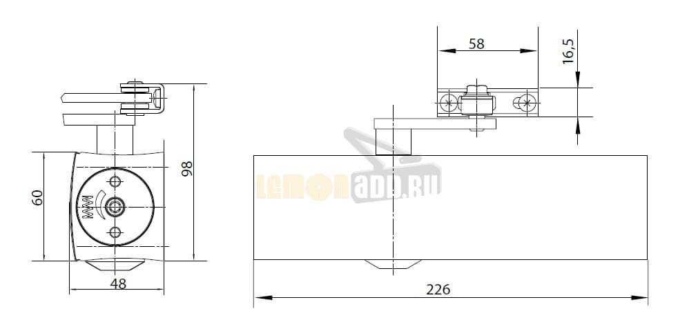 GEZE TS 2000 VBC EN 2/4/5 (дверной доводчик в комплекте с рычагом)