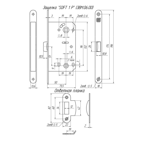 Гардиан "SOFT 1 P" Ni (06.00)  пластиковая Защелка (30)