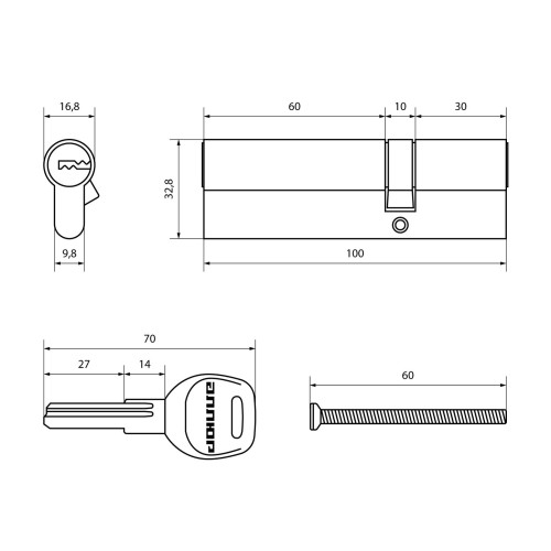 АЛЛЮР HD F 100-5К CP[30x10x60] (35x65) хром перф.кл БЛИСТЕР Цилиндровый механизм (60,50,10)