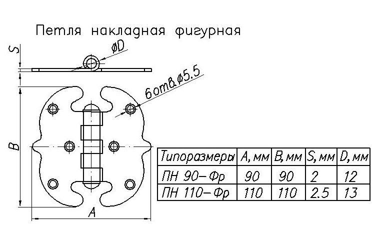Н.Новгород ПН 5-90-SL ст.бронза Петля накладная фигурная (20)