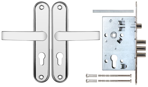 Корпус врезного замка с защёлкой в комплекте с ручкой ЗВ4-31/55 РФ55-022 (черн жемчуг) /78927/