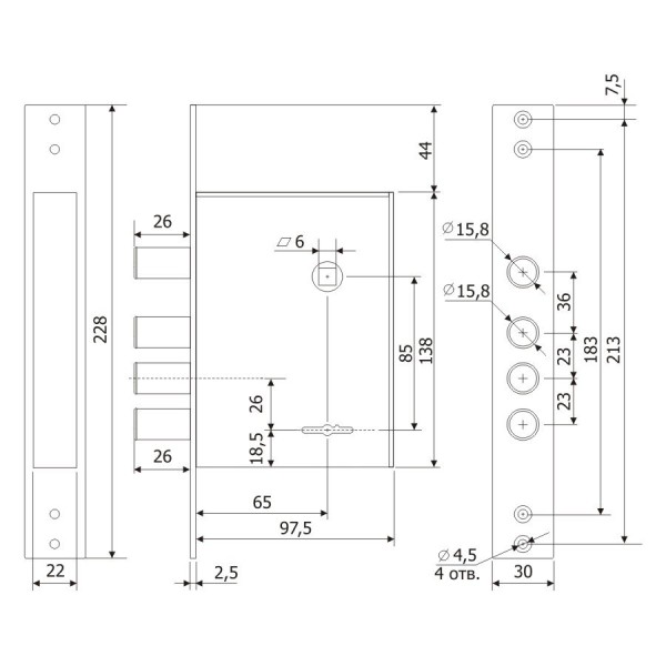Гардиан 30.04 ЗД б/о б/накл 4 кл. м/о 85 Замок врезной тяжелый (15)
