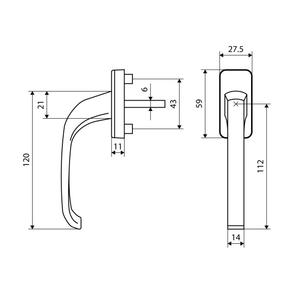 Ручка для пластик.окон ИРИС штифт 35 мм корич. Упакованная (100)