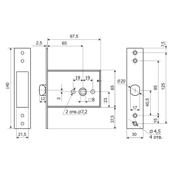 Гардиан 301 б/о никель Защелка дверная (25)