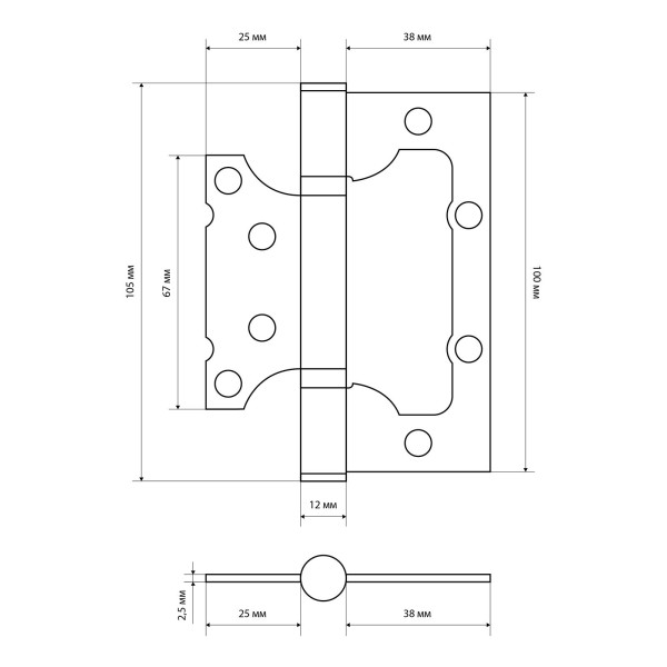 СТАНДАРТ 100х75х2,5мм 2BB AB ст.бронза Петля накладная без врезки 1 шт (100,20)