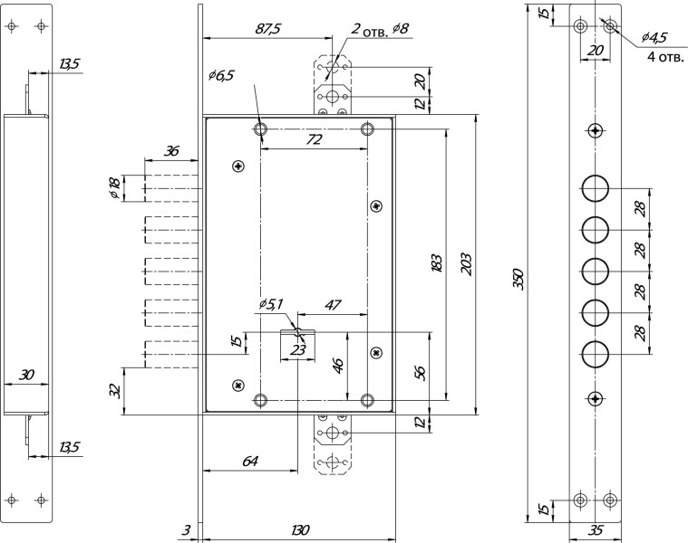 Замок врезной сувальдный ЗВ8 341.1.1 с тягами, 5 кл. (ключ 60 мм)