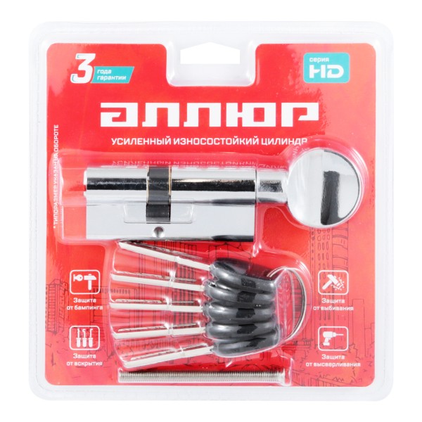 АЛЛЮР HD FG 70-5К CP[25x10x35G](30x40G) хром перф.кл/верт БЛИСТЕР Цилиндровый механизм (60,50,10)