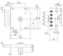 Замок накладной Базальт 1.05.53.МА никель, сув., 5 риг., медный антик 