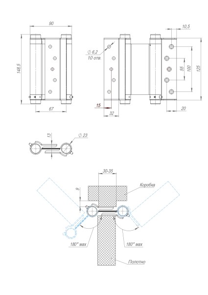 Петля пружинная Aldeghi ALH.125.5 CP хром