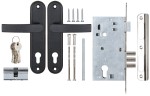 Замок врезной цилиндровый с защёлкой в комплекте с ручкой ЗВ4-3 (черный муар), 5 кл. /78401/