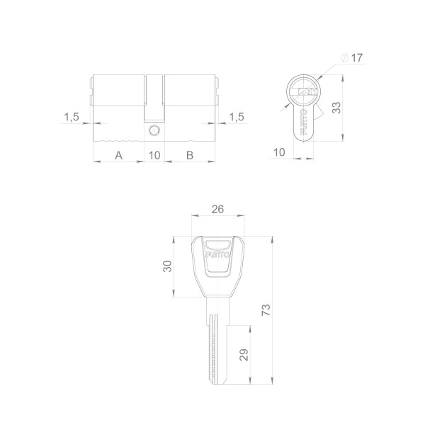 Цилиндровый механизм (A200/100) A2000Key100(45+10+45) SN никель