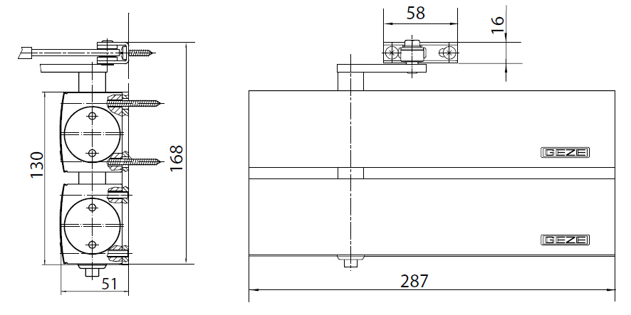 GEZE TS 4000 Tandem EN >7 (дверной доводчик в комплекте с рычагом)